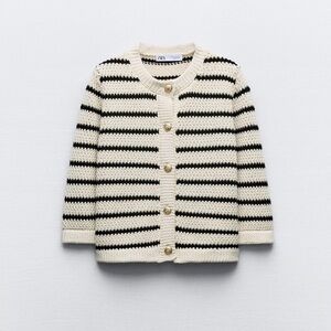 Zara Black and Cream Striped Cardigan Size XL
